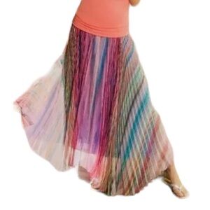 Soft Surroundings "Spring Fling"  Multi-Color Pleated Chiffon Maxi Skirt